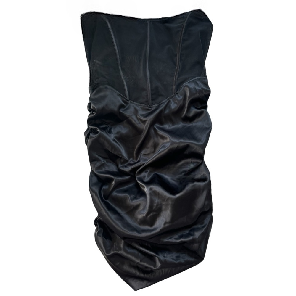 Mesh Drape Front Ruched Satin Corset Dress Black - Picture 4 of 9